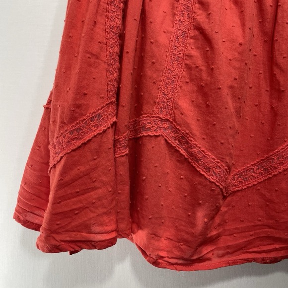 Forever 21 XXI Red Lace Detail Mini Skirt Elastic Waist Size Large Boho Flowy - Picture 3 of 8